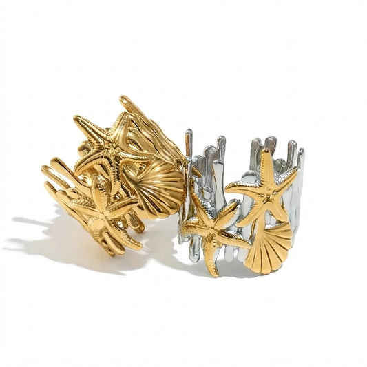 Waterproof Gold Starfish Shell Ring